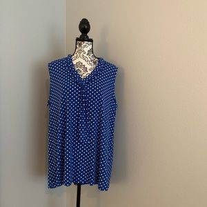 Beacon Tie Neck Knit Top. Blue and White 2X